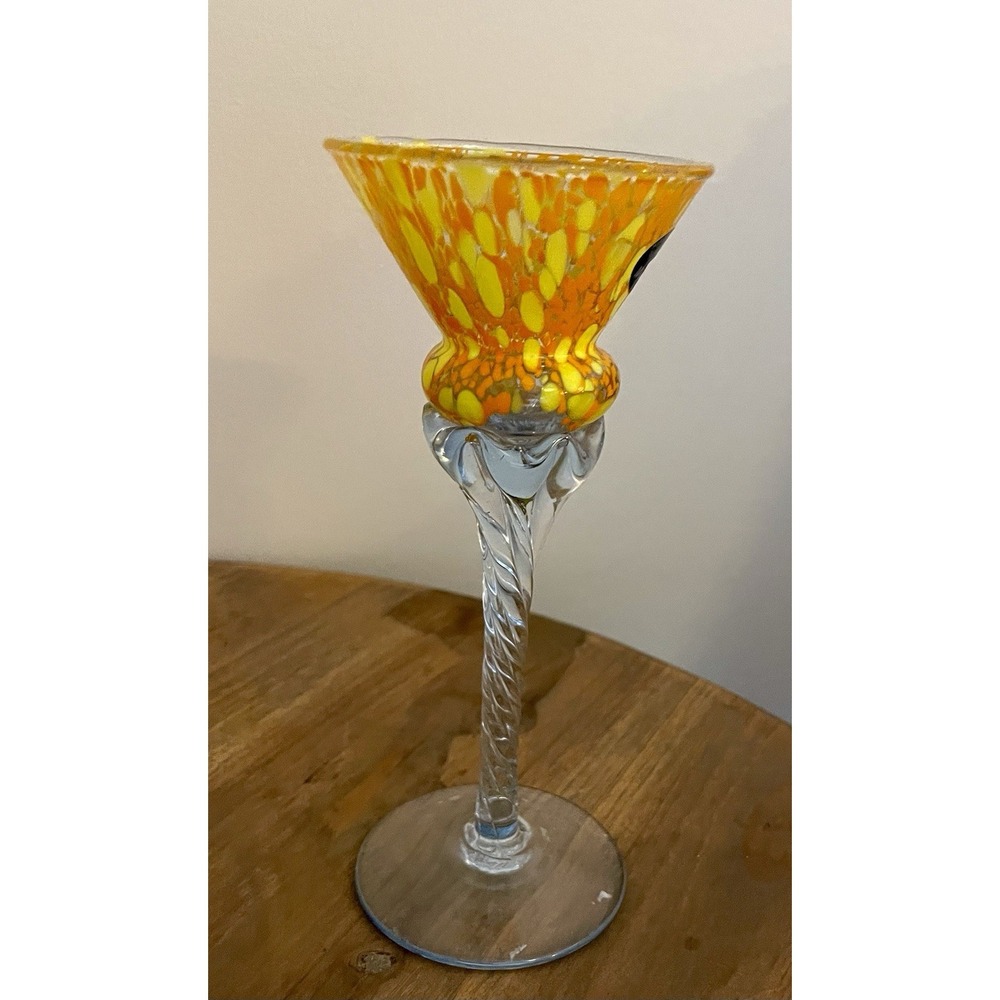Murano Glass Orange Yellow Single Candlestick Hand Crafted‎ Italy